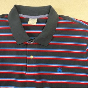 Brooks Brothers Short Sleeve Polo Shirt Mens XXL Blue Red Stripe Slim Fit Golf